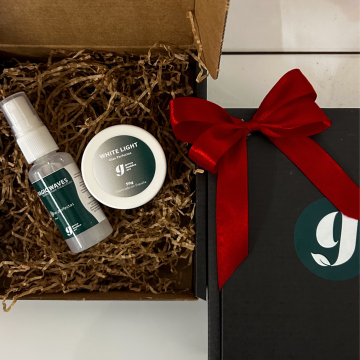 Kit Olas Perfectas en su caja de regalo negra con lazo rojo