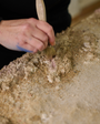 Stone Pigments Collection: detalle de una mano dando color a rocas con pincel