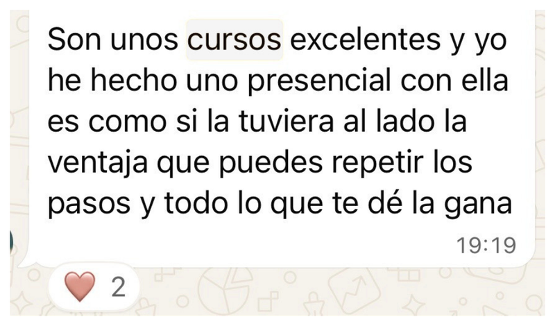Mensaje de una alumna sobre los cursos de Green Maiden