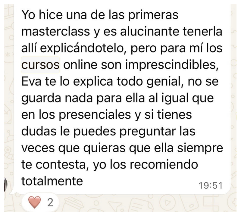 Mensaje de una alumna sobre los cursos online de Green Maiden