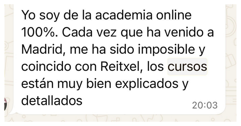 Mensaje de una alumna de la academia online